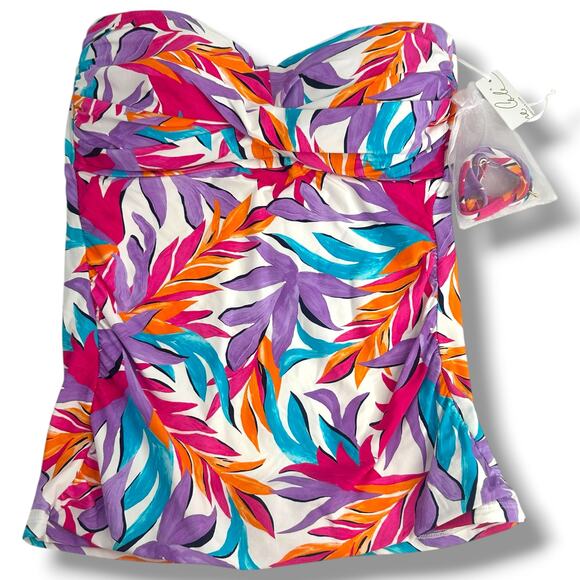 NEW Anne Cole Tropical Tankini Top Size Medium Halter Bandeau Swim suit beach - Picture 1 of 9